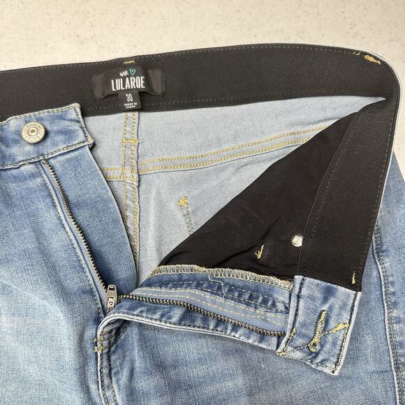 Lularoe Shorts 30 US 10 12 Skinny Bermuda Cuffed Blue Denim Tummy Panel EUC - Picture 7 of 9